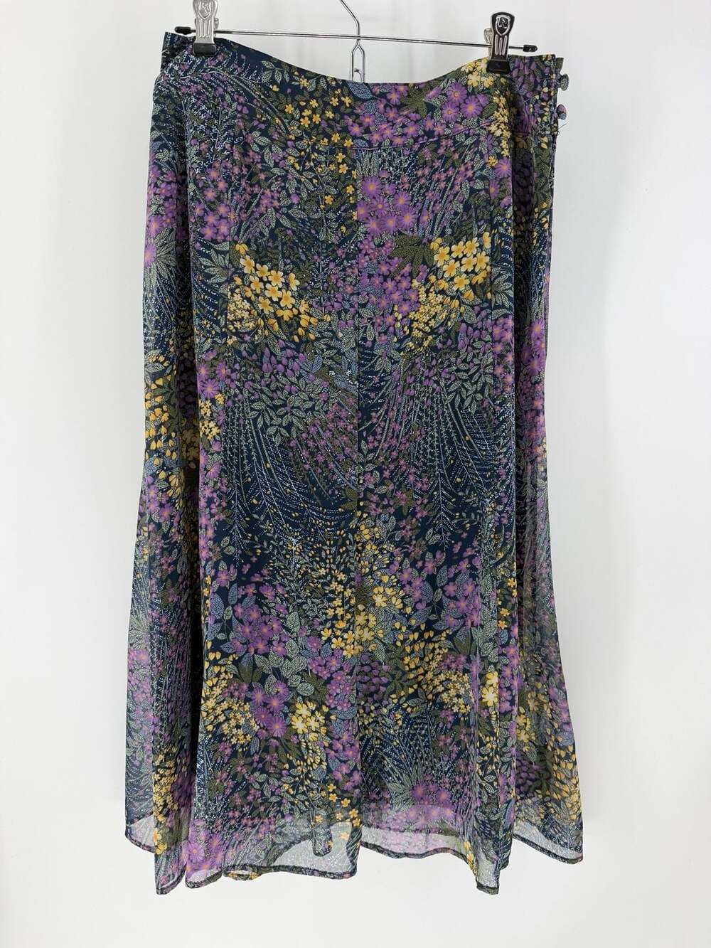 Christopher & Banks Size 4 Floral Midi Skirt Purple Yellow Whimsygoth Cottagecor